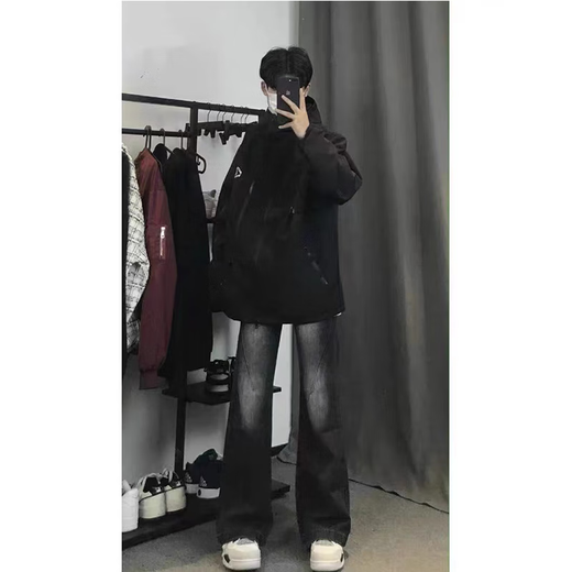 7 excellent products Micro-flare jeans for men in autumn new American high street casual loose straight slim long pants for men regular HCFS-2030 black gray L