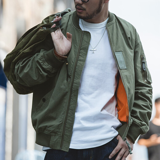 Madden Workwear American Air MA1 Pilot Jacket Military Style Short Jacket Retro Baseball Uniform Men's Trendy Autumn Top Green L