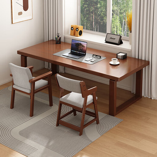 Huazhou solid wood desk home computer desk study table double desk simple living room large table 1.4 meters walnut color