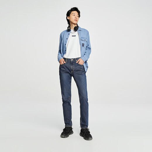 Lee Zhang Linghe endorses classic five-pocket style comfortable mid-rise tapered mid-dark blue men's jeans casual trend mid-dark blue 33