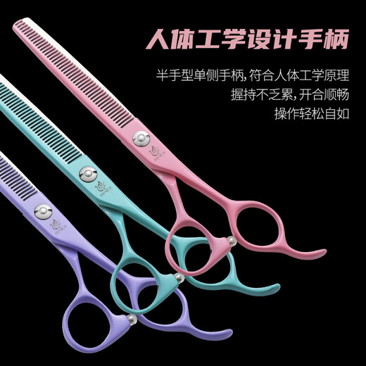 Black Bird Professional Pet Grooming Scissor Tool Set Straight Cut Curved Scissor Teeth Scissors Fish Bone Scissors Special for Dog Shearing and Trimming Violet 7 Straight + 7 Curved + 6.5 Teeth + 7 Fish Bone