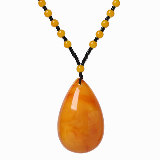Fat Donglai's same beeswax pendant for old men and women, chicken fat yellow amber long necklace, second generation ethnic style pendant, blood amber water drop bead chain