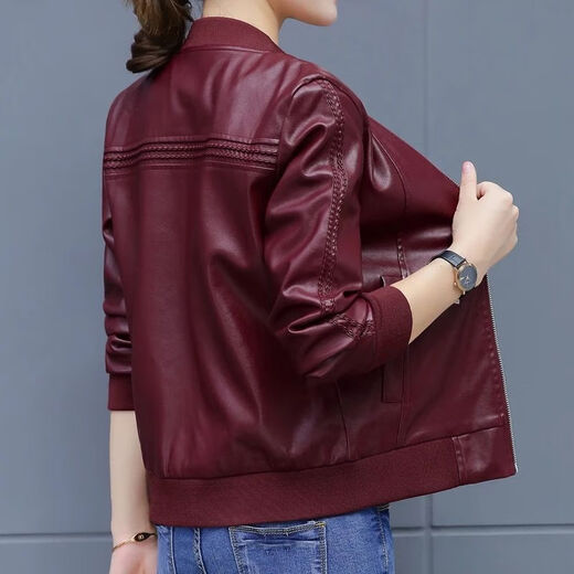 Duoling Shier Short Jacket Women's PU Leather Jacket Women's Spring and Autumn New Style Plush Leather Jacket Korean Slim Leather Jacket Women's Short Black Regular Version 3XL 130-140Jin Jin is equal to 0.5 kg