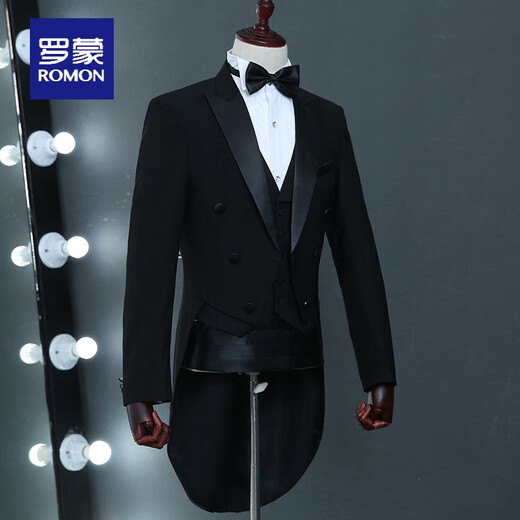 ROMON Men's Tuxedo Stage Choral Conductor Performance Clothes Groomsmen's Dress Banquet Art Exam Host Suit Suit Black Jacket + Bow Tie L Height 175 Weight 145 Jin Jin equals about 0.5 kg