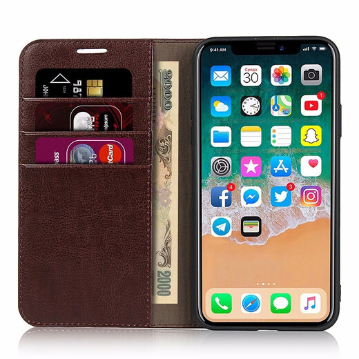 iCoverCase苹果12手机壳iphone12pro保护套翻盖max防摔男女款皮套 苹果12/12pro 6.1寸【咖色】