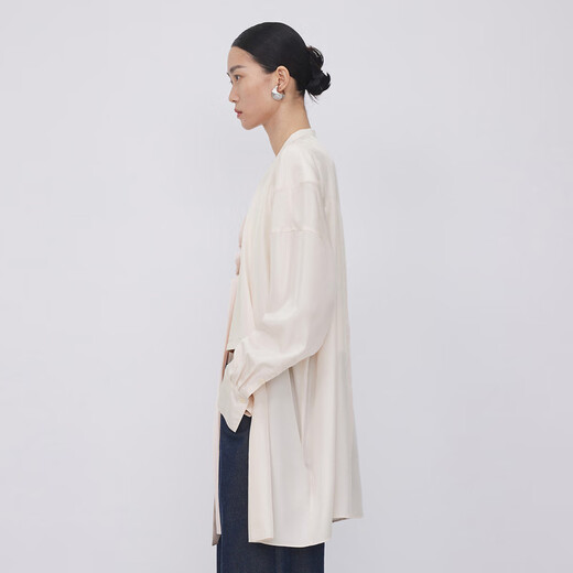 LESS【精工系列】春秋设计感衬衫女桑蚕丝长款衬衣外套2N7210920 687/淡粉 XL