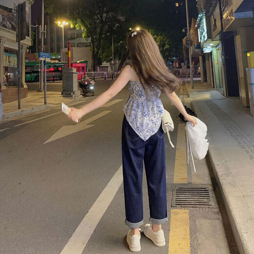 Kaiji Rui Pure Three-Up Women's 2024 Summer Floral Sling White Open Shirt + Denim A-line Skirt Trendy 682# Single Sling L [-110Jin[Jin equals 0.5 kg]]