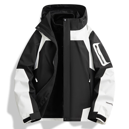 NASA RHUDE Autumn and Winter Jacket Men's Outdoor Sports Jacket Three-in-one Jacket Plus Velvet Autumn Hooded Trendy Clothes Men-Snowflake White (Three-in-One Plus Velvet Liner) 2XL (Male 140-160 Jin Jin equals 0.5 kg Female 125-135 Jin Jin equals 0.5 kg)