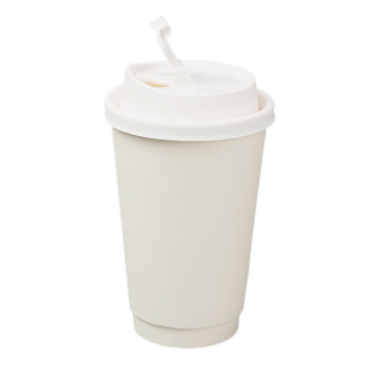 Jiaside double-layer disposable coffee milk tea soy milk paper cup with lid commercial anti-scalding take-out hot drink customization 10A white hollow + white one-piece lid 25 sets