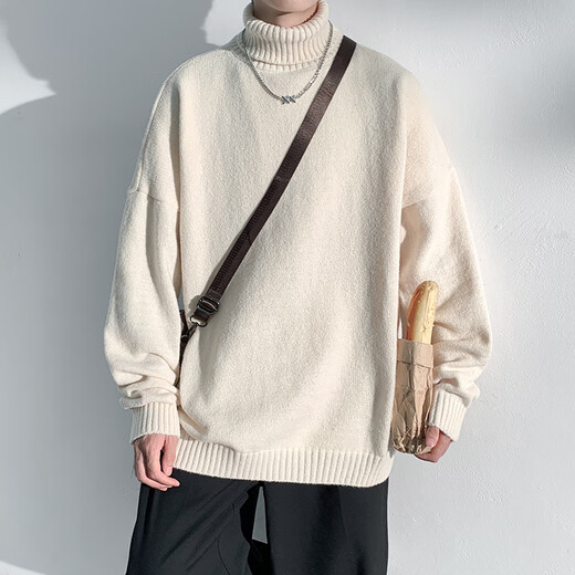 Liangci Fatty Large Size Turtleneck Sweater Boys Spring Autumn Winter Henley Collar Youth Sweater Solid Color Jacket Trend Black L