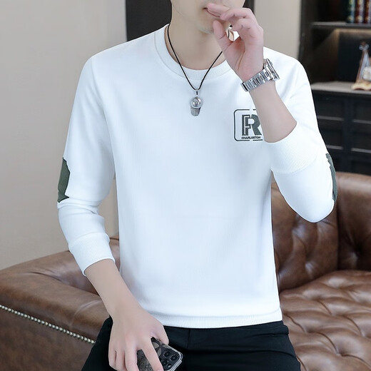Edcofgivensi runder Nacken Langarm T-Shirt für Männer Frühling, Herbst und Winter Neues Sweatshirt für Männer Jugendmodet trendy Herren-Top-Basis-Shirt ohne Fleece 9901-Green Regular L Größe (105-125jin [Jin gleich 0,5 kg]))
