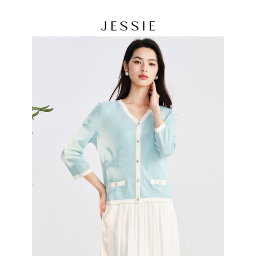 Jessie modische altersreduzierende kontrastierende Farbe V-Ausschnitt Strickte Strickjacke für Frauen Frühling neuer Stil Green S