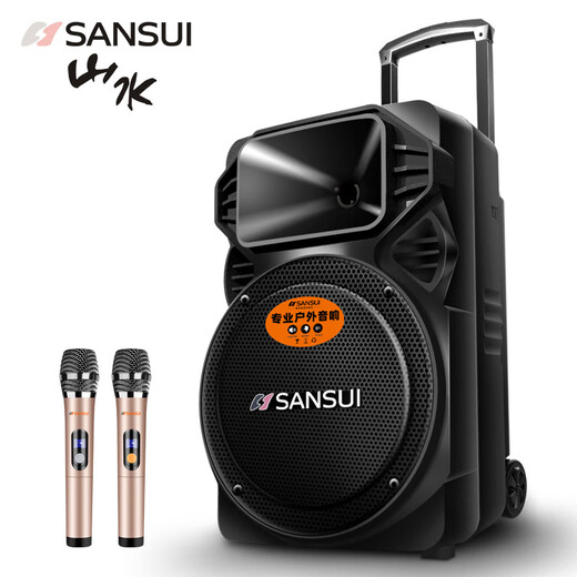 SANSUI square dance trolley audio speaker Bluetooth outdoor karaoke portable mobile stage performance 12-inch audio high-power high-fidelity waterproof home 12-inch subwoofer 30 hours + dual microphones