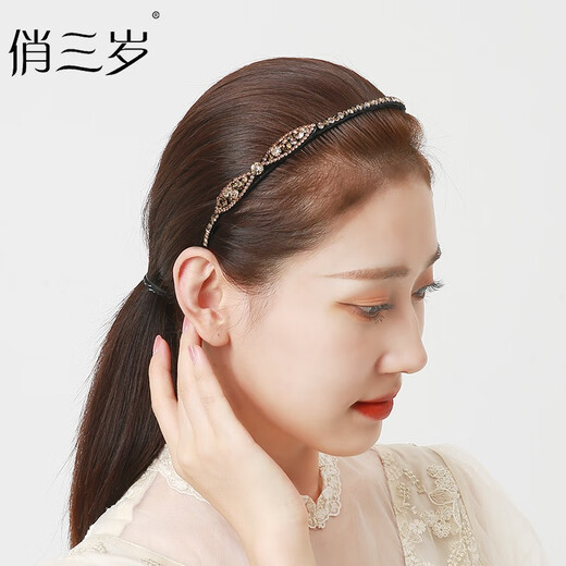 Pretty three-year-old hairband for women with teeth, non-slip headband, rhinestones, elegant pressed hair accessories, face wash headband, adult hairpin, champagne color