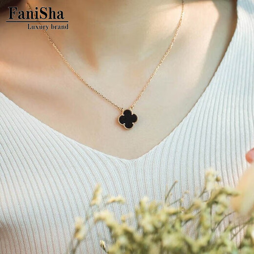 Fanesa light luxury four-leaf clover necklace for women large 18K gold rose gold au750 pendant birthday 520 Valentine's Day gift red agate four-leaf clover high-end version 15mm (4.5g)