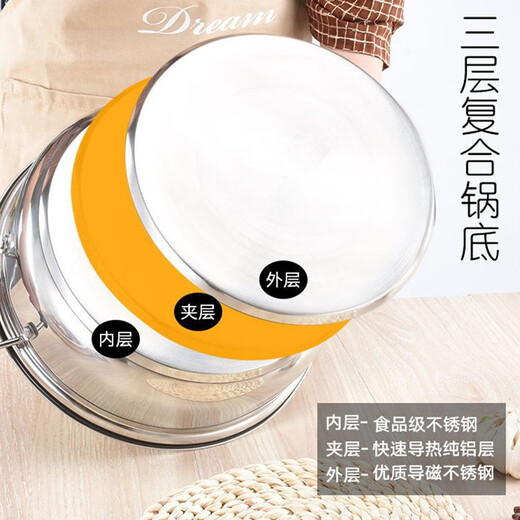 Guangdong Kaide Stainless Steel Thickened Soup Cooker Gas Induction Cooker Universal Hot Pot Bacteria Double-eared Boiling Water Boiling Pot Gas 28cm Pot Single Base