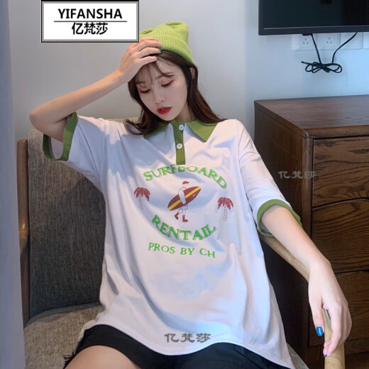 Yifansha T-shirt women's loose Korean style student high school student girl junior high school girl short-sleeved summer clothes female college style retro middle school student summer new POLO shirt top light green M