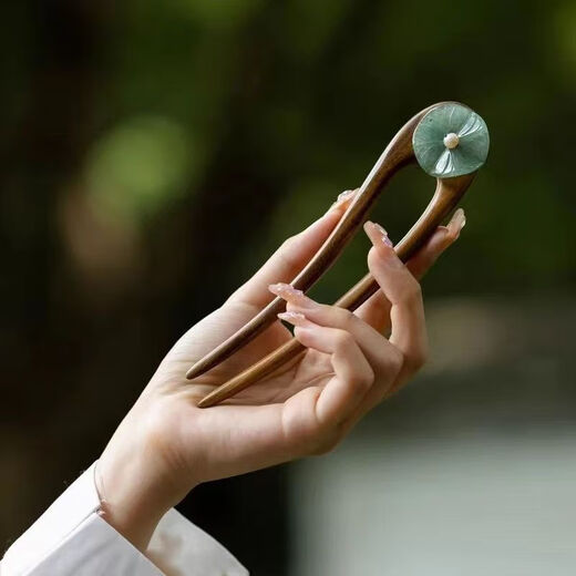 Meng Junchen black sandalwood U-shaped double hairpin high-end hairpin retro style simple hairpin daily hair extensions hair accessories birthday gift Xiaohe green sandalwood hairpin one