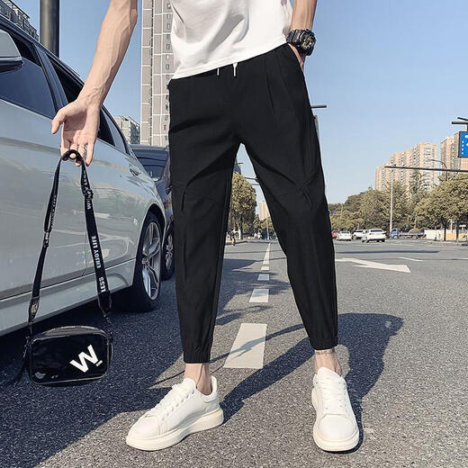 Nanyuqiu (Nanyuqiu) Herrenhosen für Herren für den Herbst, die neun-Punkte-Hose für Herren-Internet-Promi-Mode-Marke Ins Pussy 9-Punkte-Bindungshose 844 Black M 28-29 (neues Produkt ist auf dem Markt)