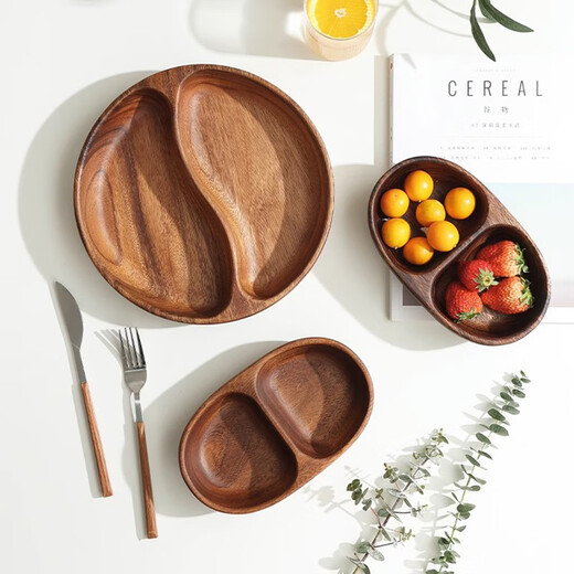 Millennium Lovewood Acacia solid wood thickened dried fruit plate household candy fruit nut round grid plate TP0383