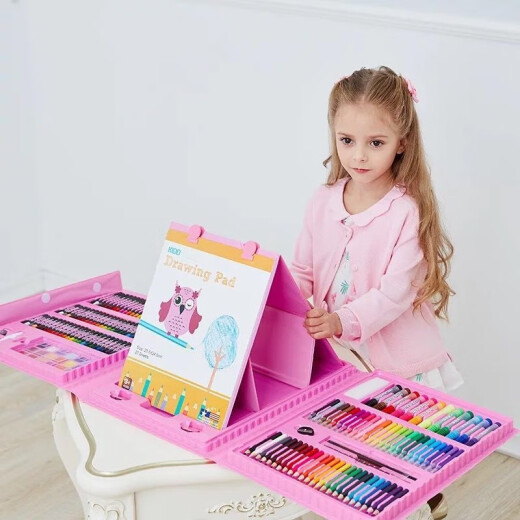 Ermiao Painting Set Children's Toys Girls Painting Tools 24 Color Watercolor Pens Paintbrush Drawing Board 6-10 Years Old Birthday Gift with Easel 208 Pieces Painting Set Pink
