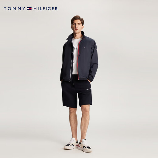 Tommy Hilfiger casual sports spring and summer men's simple and versatile embroidered drawstring fit solid color straight shorts navy blue FAP 2XL