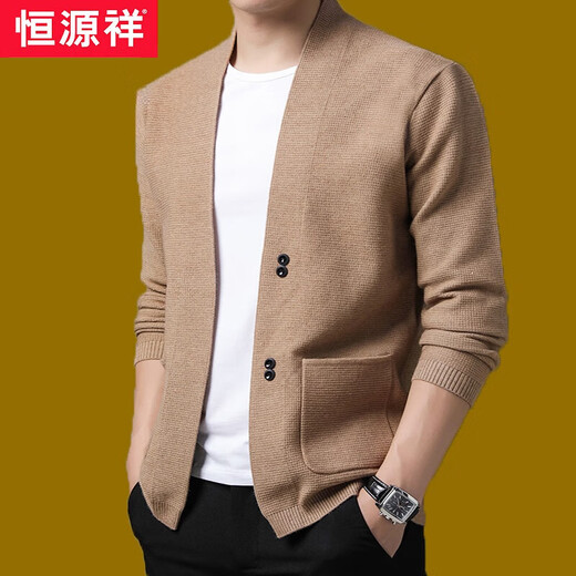 Hengyuanxiang knitted woolen sweater cardigan for men spring and autumn new style men's thin outer sweater large size top coat sheepskin sweater black 175/XL 130Jin Jin equals 0.5kg -145Jin Jin equals 0.5kg