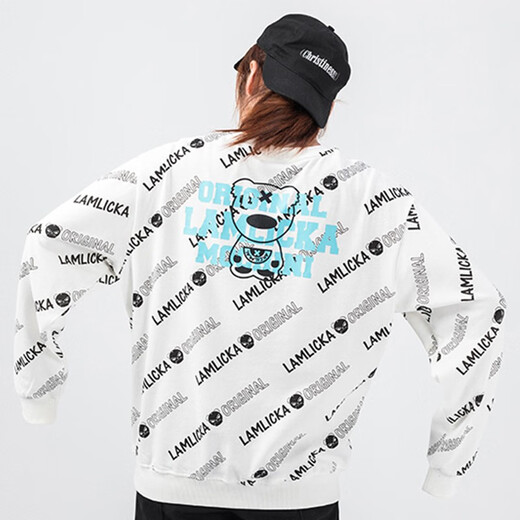 Jugar a la niebla sudadera para hombres y mujeres Fashion Brand 2021 Autumn and Winter New Producting Lightning Panda impresa casual Capelle suelto de manga larga pareja de gran tamaño sudadera redonda de cuello redonda de hombres 12044 blanco xl