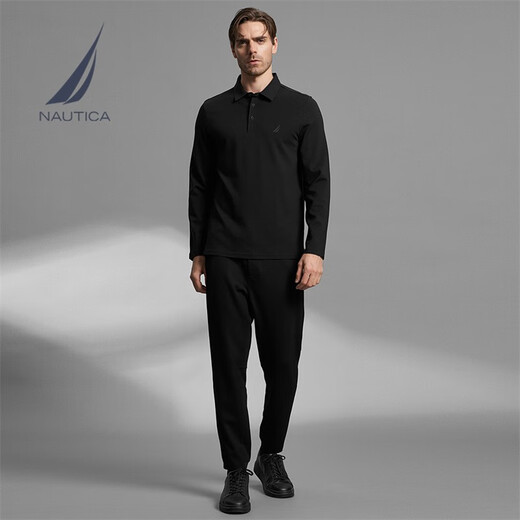 NAUTICA shopping mall same style men's autumn and winter Tencel wool warm and skin-friendly long-sleeved POLO shirt for men KB3308 Dark Night Black 0TB M