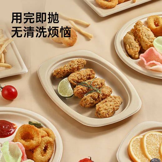 Cui Dahuang sugarcane pulp paper plate disposable tableware waterproof and oil-proof thickened natural color degradable disc three grids 9 inches 20 pieces