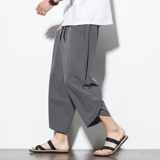 Budoorn Summer Color Color Coton and Line New Chinese Pantalon Men's Men's Large Taille Pantalon de lin décontracté en liberté Pantalon Crop Crop Pantal