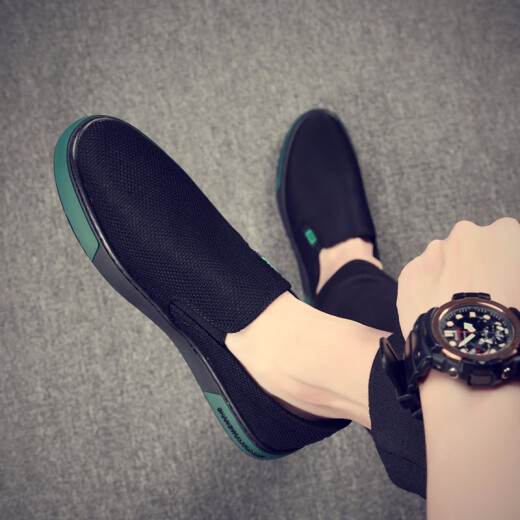 Monide Brand Men's Shoes Canvas Shoes New Products Men's New Lazy Trendy Casual Cloth Zapatos de un solo paso Z8821 Negro 39