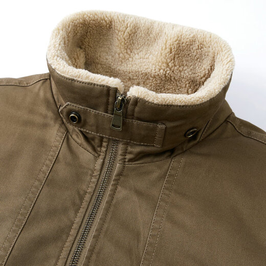 Jeep (JEEP) jacket men's velvet thickened jacket middle-aged men's winter cotton clothing pure cotton warm casual large size military jacket men camel XL recommended weight 155Jin Jin equals about 0.5 kg