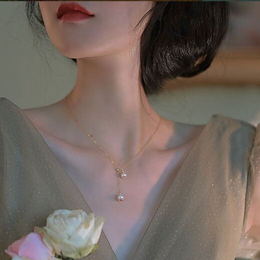 Zhuomai double pendant freshwater pearl necklace young girl natural two beads clavicle chain y-shaped pull-out adjustable freshwater pearl necklace double pendant