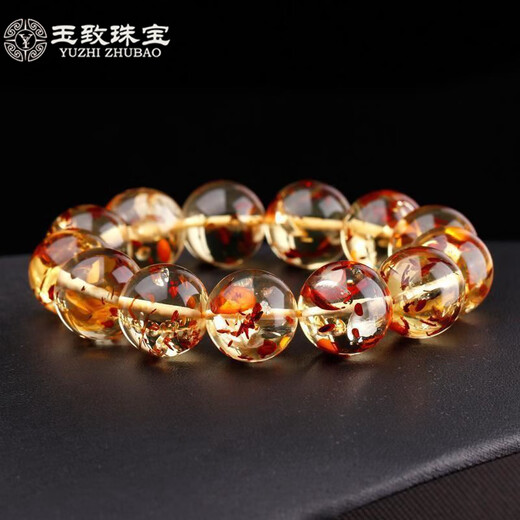 Jade Natural Flower Amber Buddha Beads Bracelet Amber Couple Bracelet Birthday Gift with Certificate Bead Diameter 8-8.5mm (Female Model)