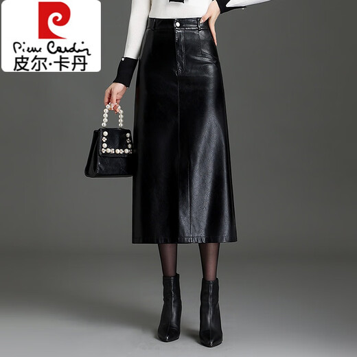 Pierre Cardin 2025 new slit leather skirt hip-covering skirt for women autumn and winter high-waisted slim skirt mid-length temperament one-step skirt brown skirt length 80-82CM 3XL 31/2 feet 4