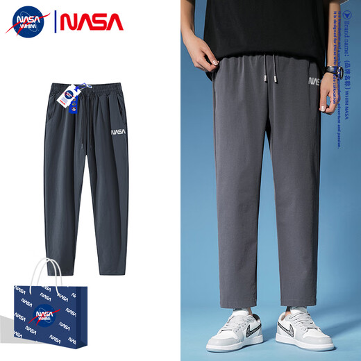 NASA LMC裤子男士夏季款运动哈伦裤2024新款潮牌宽松束脚裤青少年休闲裤 黑色 XL