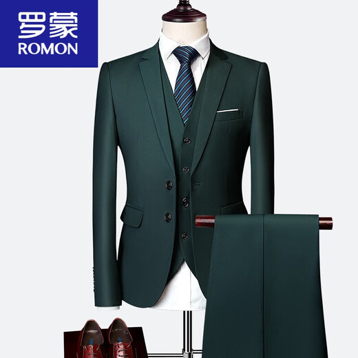ROMON Autumn Plus Size Suit Men's Suit Business Formal Fit Korean Style Casual Suit Three-piece Groom Wedding Dress Royal Blue L Suit Top