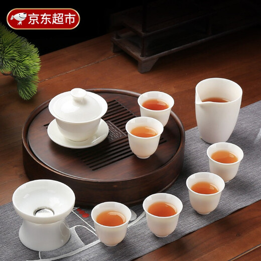 Feixiang mutton-fat jade Kung Fu tea set for home living room simple office reception Dehua white porcelain tureen tea cup mutton-fat jade tea set - magnolia cup type 10 pieces 2022 new white porcelain tea set