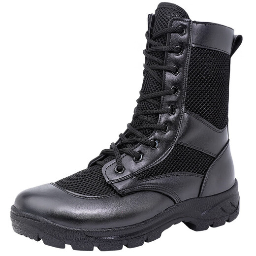 MieLanat botas de combate ultraligeras de verano zapatos de senderismo de malla transpirable botas tácticas hombres y mujeres botas de entrenamiento de caña alta botas de seguridad zapatos de trabajo malla negra estilo 42