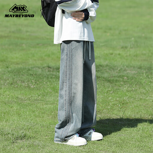 MAYBEYOND jeans men's autumn and winter American high street fashion brand wide-legged loose straight pants men's MA59 blue L