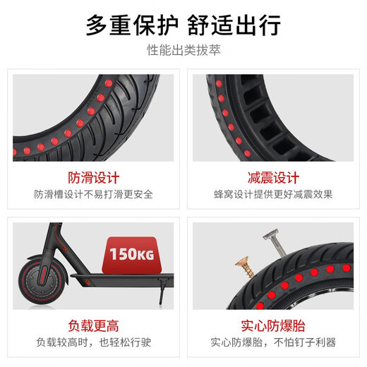 Anliju 8.5-inch suitable for Xiaomi scooter tires M365/PRO/1S/PRO2 inner honeycomb solid anti-skid tire, polka dot honeycomb red model (one pack)