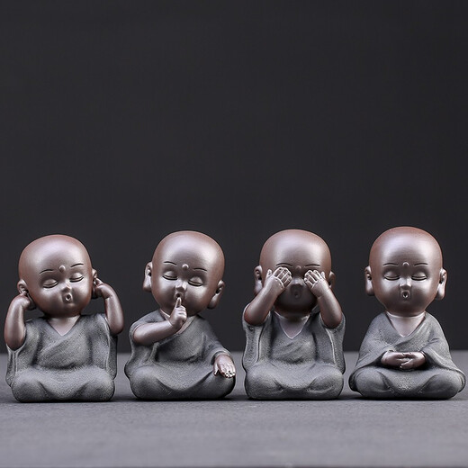 Jiuzao purple sand tea pet creative ornaments boutique four novice monks tea ceremony tea art tea tray accessories decoration jewelry black gold sand-four no set/CYY