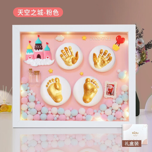 Taoshang Baby Full Moon Commemorative Hand and Foot Print Mud Newborn Baby Hand and Foot Mud Mud 100th Birthday Photo Frame 12-inch White Frame White-Dragon Baby Model