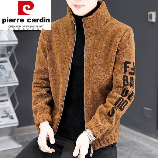 皮尔卡丹（pierre cardin）绵羊毛皮衣外套男款羊剪绒羊羔毛夹克加绒加厚开衫卫冬季 灰色 立领 羊羔毛 XL 175(115-135斤)