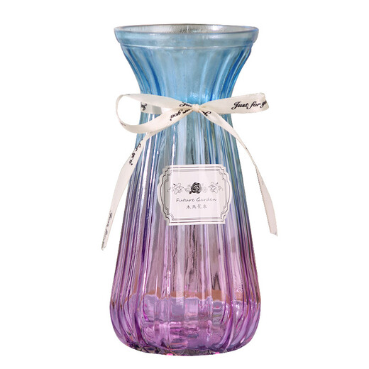 Shengshi Taibao glass vase vase dry flower gypsophila simulation flower container living room decoration ornaments blue and purple gradient 22cm