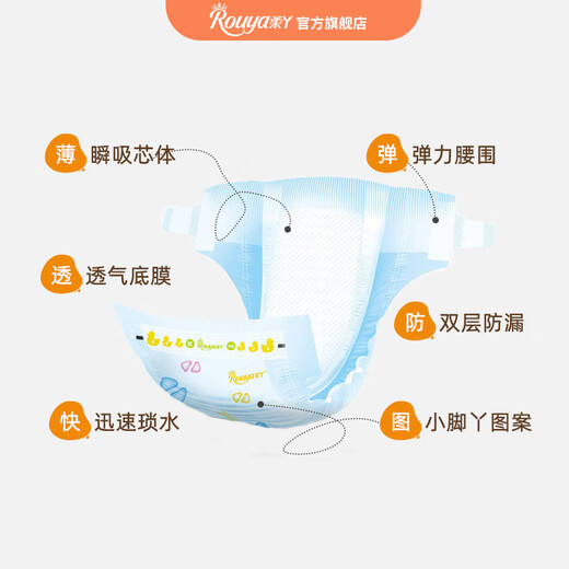 柔丫（ROUYA）柔丫透气干爽婴儿纸尿裤男女宝宝尿不湿M码56片中号尿布湿 1片 L