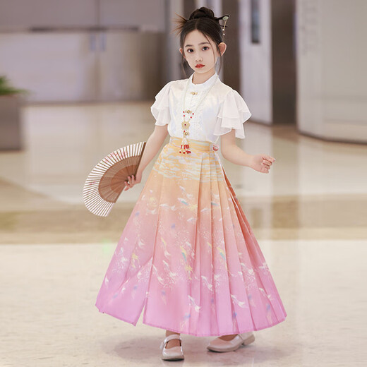 G.DUCKKIDS童装汉服女童秋装套装马面裙儿童唐装中国风古装春秋季半身裙女孩 北冥有鱼蓝色套装【夏款】 140 尺码9~10岁【130-140cm】cm