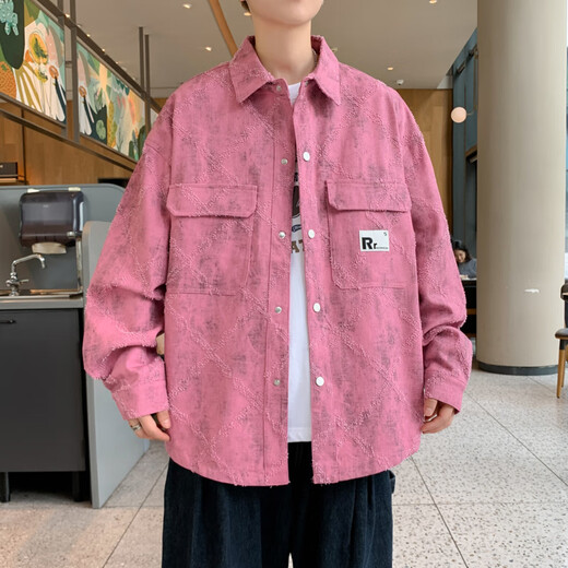 韩乐玲春秋季新款牛仔外套男青少年中学生潮牌夹克男装士休闲衬衫上衣服 16823白色 2XL (130-145斤左右)