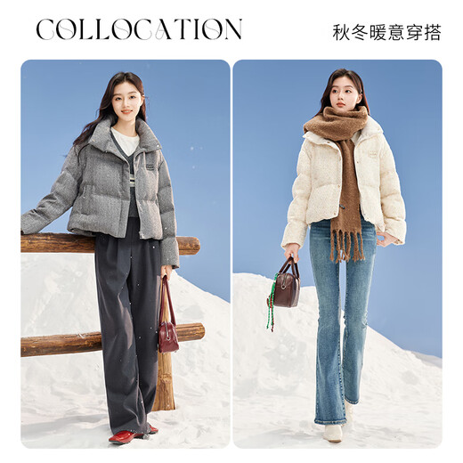 Xiangying Stand Collar Gray Down Jacket Women's Short 2025 Winter New Small High-end Bread Jacket Gray S